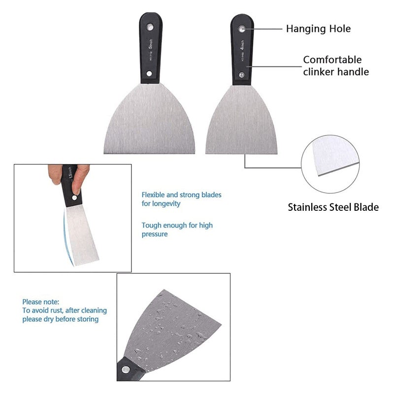 QEES 7 PCS Drywall Paint Scraper Tools with Storage Bag,Spackle Drywall Putty Knife Set,Stainless Steel Spackling Taping Knife Tool for Repairing,Removing Wallpaper,Applying Putty,Mud, Plaster Scraping - Image 5